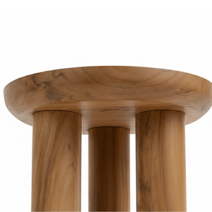 Contemporary Minimalist Solid Suar <b>Wood</b> <b>Round</b> <b>Coffee</b> <b>Table</b> Sculptural Three Pillar Base Center <b>Table</b> Rustic Furniture - Product Image 3