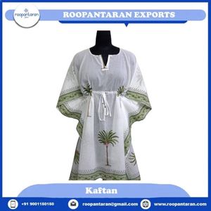Nouvelle Robe Kaftan Bohème Blanche Tendance avec Manches Chauve-Souris Motif Palmier Coupe Ample Mini Robe Décontractée d'Été en Lin pour Femme - Product Image 2