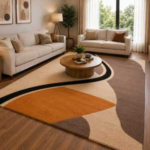 Tapis géométrique moderne en laine de Nouvelle-Zélande tufté à la main, tapis abstrait pour salon, bureau, chambre à coucher, hôtel, décoration - Product Image 3