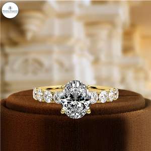 Anillo de boda con diamante ovalado de 1 quilate cultivado en laboratorio, anillo nupcial de diamante, anillo de boda solitario con pavé, anillo de boda para ella, anillo de promesa - Product Image 1