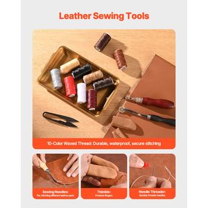 Kit di Utensili per Lavorazione Pelle 38 Pezzi, Strumenti per Artigianato in Pelle con Borsa Portatile in Tela per Incisione, Punzonatura, Cucitura, Stampa e Taglio - Product Image 4