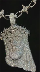 Cadena Cubana Personalizada con Colgante de Cabeza de Jesús, Cadena Cubana con Diamantes Moissanite, Plata 925, Joyería Hip Hop - Product Image 4