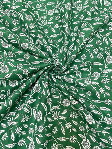 Eco-Friendly Green Floral Vine Hand Block Print Cotton <b>Fabric</b> Indian Sanganeri Botanical Fashion Accessories Bags Boys Girls - Product Image 3