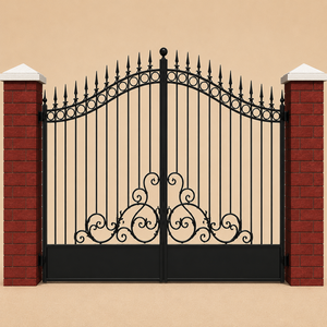 Explore exquisitas puertas de hierro forjado con decoraciones artísticas en metal, diseñadas para realzar el atractivo de casas modernas de lujo. - Product Image 1