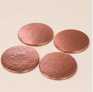 Wholesale Pure Solid Copper <b>Coaster</b> Set Luxury Hammered Design Metal <b>Drink</b> <b>Coasters</b> For Coffee Mugs Artisan Tabletop Protector - Product Image 1
