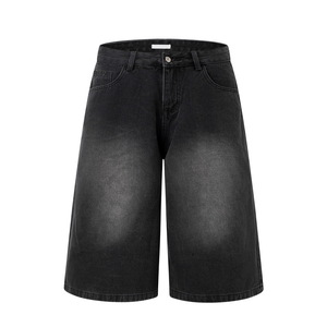 กางเกงยีนส์ขาสั้นทรงหลวมสีดำเทาสำหรับผู้ชาย สไตล์ลำลอง - Product Image 1