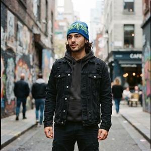 Bonnet en tricot bleu vert lime avec motif, casquette d'hiver unisexe, streetwear, accessoire de mode, vente en gros personnalisée, usine OEM - Product Image 2