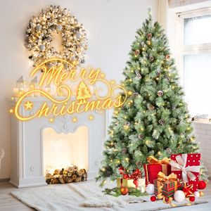 Sapin de Noël artificiel pré-éclairé de 1,80 m avec 300 lumières LED, 988 pointes en PVC, pommes de pin, design luxueux - Product Image 6