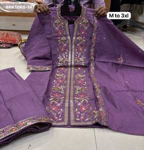 Conjunto de Kurti de Seda Muselina de Alta Calidad con Bordado a Mano, Pantalones Plazzo y Dupatta, Venta al Por Mayor, Moda Femenina - Product Image 5