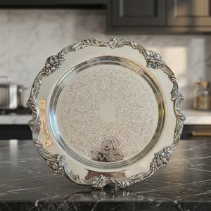 Bandeja Rectangular Metálica de Lujo Vintage Hecha a Mano, Duradera, de Alta Calidad, con Borde Dorado Ornamentado y Acabado Espejo, Decoración de Interiores, Gran Venta - Product Image 2