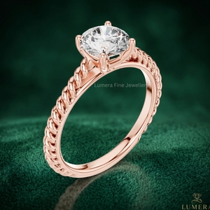 Anillo de Compromiso Solitario de Diamante Cultivado en Laboratorio, Oro Rosa de 9K, 10K, 14K, 18K, Personalizado, con Banda de Cuerda Trenzada, Joyería Fina de Lujo para Mujer, Certificado IGI - Product Image 4