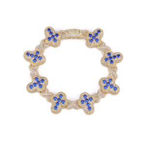 Bracelet floral élégant en argent 925 avec diamants de laboratoire et saphirs bleus pour femme, bracelet tennis fleuri, cadeau de mariage - Product Image 5