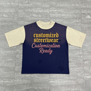 T-shirt Streetwear Personnalisé Homme Coupe Oversize Manches Courtes Col Rond avec Bordure Contrastante, Imprimé Paillettes et Lettres en Strass, Coupe Jersey - Product Image 3