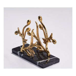 Soporte de tejido para hotel y restaurantes, diseño de Granada dorada y hojas fundidas, soporte de tejido antiguo, Base de mármol negro, fácil de transportar - Product Image 4