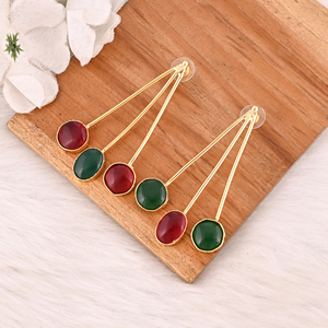 Stylish Garnet Hydro & Green Onyx Stone <b>Dangle</b> <b>Earrings</b> Handmade Brass Jewelry for Women - Product Image 4