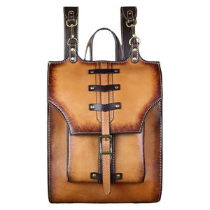 Vintage Genuine Leather Laptop <b>Backpack</b> With Shoulder Straps And Buckle Closure Unisex Softback Design - Product Image 5