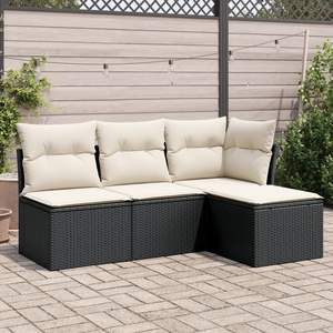 Ensemble de canapés de jardin 4 pièces avec pieds réglables en rotin PE noir, facile à utiliser - Product Image 1