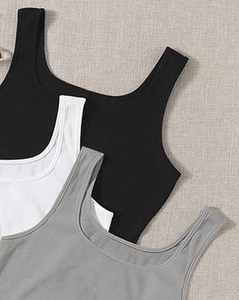 <b>Women's</b> Cotton Knitted Solid Color O-Neck <b>Tank</b> <b>Tops</b> Casual Breathable Regular Length Sleeveless <b>Tops</b> in <b>White</b> Gray Black Brown - Product Image 4
