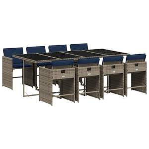 Set da 9 Pezzi di Mobili da Giardino Pieghevoli in Rattan PE Grigio per Esterni - Product Image 2