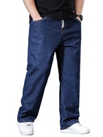 Jean slim homme taille mi-haute coupe droite avec ceinture élastique et fermeture éclair, grandes tailles, confortable, style coréen, délavé et adouci