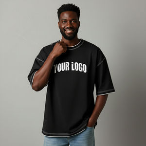 Men Oversized Black T Shirt Heavyweight Streetwear Custom Logo Contrast Stitch Oversized Tee Premium Quality Boxy Fit Heavy Cott - Product Image 1