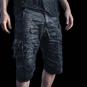 100% Cotton Men's Vintage Tactical Waxed Cargo Shorts <b>Distressed</b> Multi-Pockets Zipper Patch Straight Style Waterproof <b>Top</b> - Product Image 1