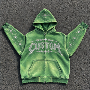 Vintage Washed Rhinestone French Terry Winter <b>Oversized</b> Distressed Raw Hem Streetwear Y2K <b>Hoodie</b> - Product Image 5