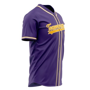 High Quality Custom Purple Baseball Jersey With Gold Trim Screen Printed Teamname 00 Button <b>Down</b> Short Sleeve For Adults Men - Product Image 2