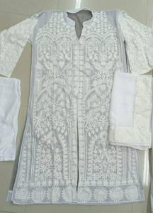 Traje Kameez Blanco Bordado, Kurta de Georgette, Salwar Kameez Indio con Dupatta de Georgette, Gran Venta 2021 - Product Image 5