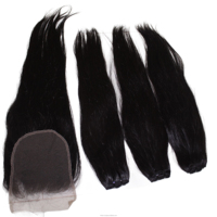 Extensions de cheveux naturels, lot de 3 avec closure transparente, couleur gingembre, installation sans couture pour une couverture complète