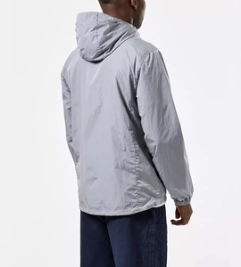 Veste coupe-vent à capuche grise pour homme, décontractée, fermeture éclair, polyester, longueur normale, couleur unie, coupe-vent - Product Image 2