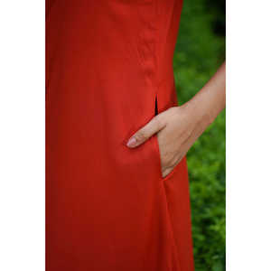 ชุดเดรสลำลองชิบุยสีแดงสนิม แบบเปิดด้านหน้า จับจีบ - Product Image 3