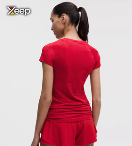 XEEP Embroidered Knitted Women's Casual Lightweight Workout T-Shirt Loose Fit Short Sleeve Breathable V-neck Letter - Product Image 2