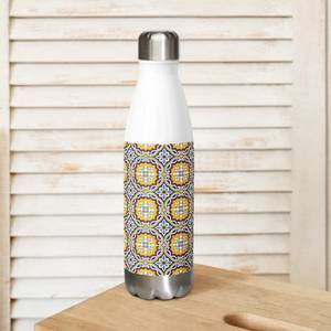 Botella de agua de acero inoxidable con diseño mediterráneo, de doble pared, portátil, para viaje, con tapa. - Product Image 5