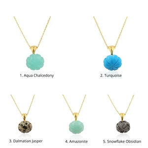 จี้ห้อยคอรูปฟักทองแกะสลักด้วยมือจากอัญมณีธรรมชาติ  ทองเหลืองชุบทอง 18k  ขายส่งเครื่องประดับ  สร้อยคอแบบสายเคเบิล  สร้อยคอสำหรับทุกเพศ - Product Image 1