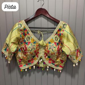 Blusa de Seda Italiana Vintage con Bordado de Encaje Kaudi Pumpum, Especial para el Gran Navratri, con Espejo de Mano de Regalo, Camisa Elegante - Product Image 2
