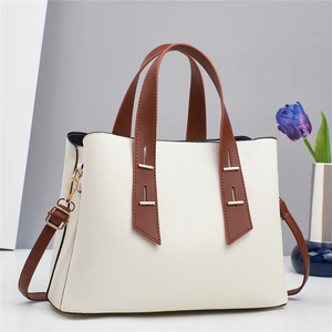 Sac fourre-tout de travail en cuir véritable blanc, couleur unie, ouverture supérieure, style minimaliste pour usage quotidien, sac fourre-tout de travail en cuir - Product Image 1