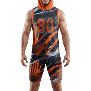 Polyester Spandex Men 7v7 Jerseys Sleeveless Hooded Shirt Athletic Shorts Set Quick Dry Breathable Football Training Kits - Product Image 5