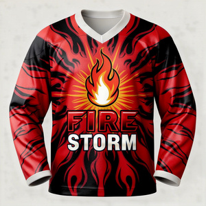 Maillot de hockey sur glace sublimé Fire Storm pour homme, manches longues, en polyester anti-humidité, col en V, coupe classique - Product Image 1