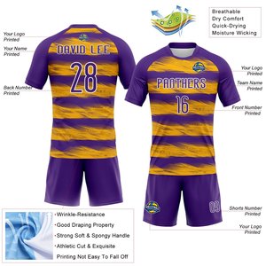 Conjunto de Uniforme de Voleibol Personalizado, Estampado Abstracto Morado y Amarillo, Manga Corta, Nombre y Número del Equipo - Product Image 4