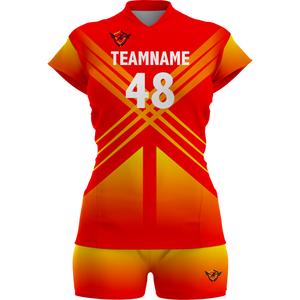 Ensemble de maillots de volley-ball personnalisés pour femmes, manches courtes, col en V, séchage rapide, respirant, uniforme d'équipe, t-shirt de sport, shorts, vêtements d'entraînement, rouge - Product Image 1
