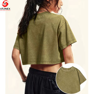 Camiseta Corta Transpirable para Mujer con Logotipo Personalizado Vintage al por Mayor, Camiseta Corta de Verano con Lavado Ácido, Logotipo Personalizado de Alta Calidad - Product Image 2