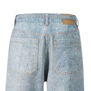 Men's High Waist <b>Sequined</b> Dot Pattern Denim Bermuda <b>Shorts</b> Button Fly Casual Style Washed Cotton Canvas <b>Shorts</b> Rhinestones Top S - Product Image 4