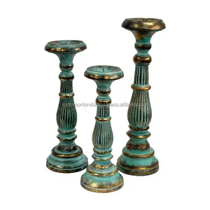 Handmade Natural Stone & Mango Wood Candle Holder Set of 3 Indian Handcrafted Wooden Lanterns & Jars for Home Decoration
