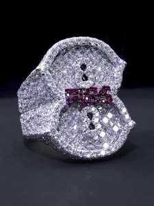 Custom Number 8 15ct Lab Grown Diamond Rhodium Plated Iced Princess Cut Layered Setting Hip Hop <b>925</b> <b>Silver</b> <b>Ring</b> Passes Diamond - Product Image 3