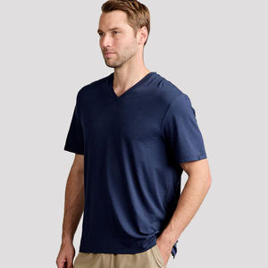 <b>Men's</b> V-Neck <b>T</b>-<b>Shirt</b> Short Sleeve Solid <b>Navy</b> <b>Blue</b> 100% Cotton Breathable Casual Tee - Product Image 6