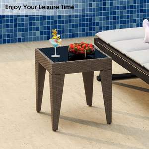 Table de patio carrée compacte PPL pour extérieur avec plateau en verre trempé et structure métallique robuste, table d'appoint en osier pour véranda ou table d'appoint - Product Image 5