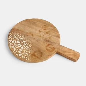 Tabla de Cortar Redonda de Madera de Mango Natural, Diseño Moderno, Pulida a Mano, Duradera, 2 cm de Grosor, para Uso Doméstico, Estilo Antiguo, para Colgar - Product Image 1