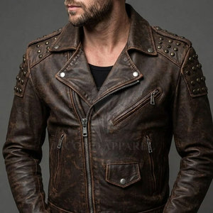 Comfortable Men <b>Rhinestone</b> Winter Leather <b>Jacket</b> Motorcycle Biker Zip Closure Turn Down Collar Fashion Coat - Product Image 5