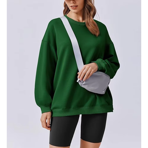 Oversized Women's Half <b>Zipper</b> 100% Cotton Fleece Drop Shoulder Pullover Sweatshirt Eco-Friendly Front Logo High Quality OEM - Product Image 3